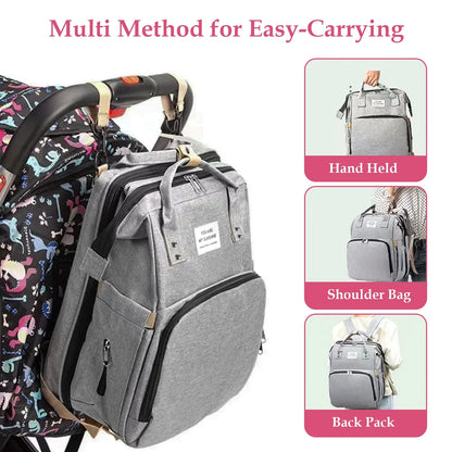Multifunctional Gray Baby Diaper Backpack with USB Charging Port - The Ultimate Travel Companion for Modern Parents!