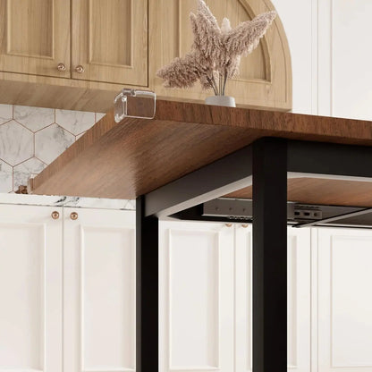 Dining Table Set, 7-Piece Extendable Table from 63" Large Extendable Kitchen Table Set for 4-8 People, Mid-Century Dining Room Table with 6 Square Stools,Walnut