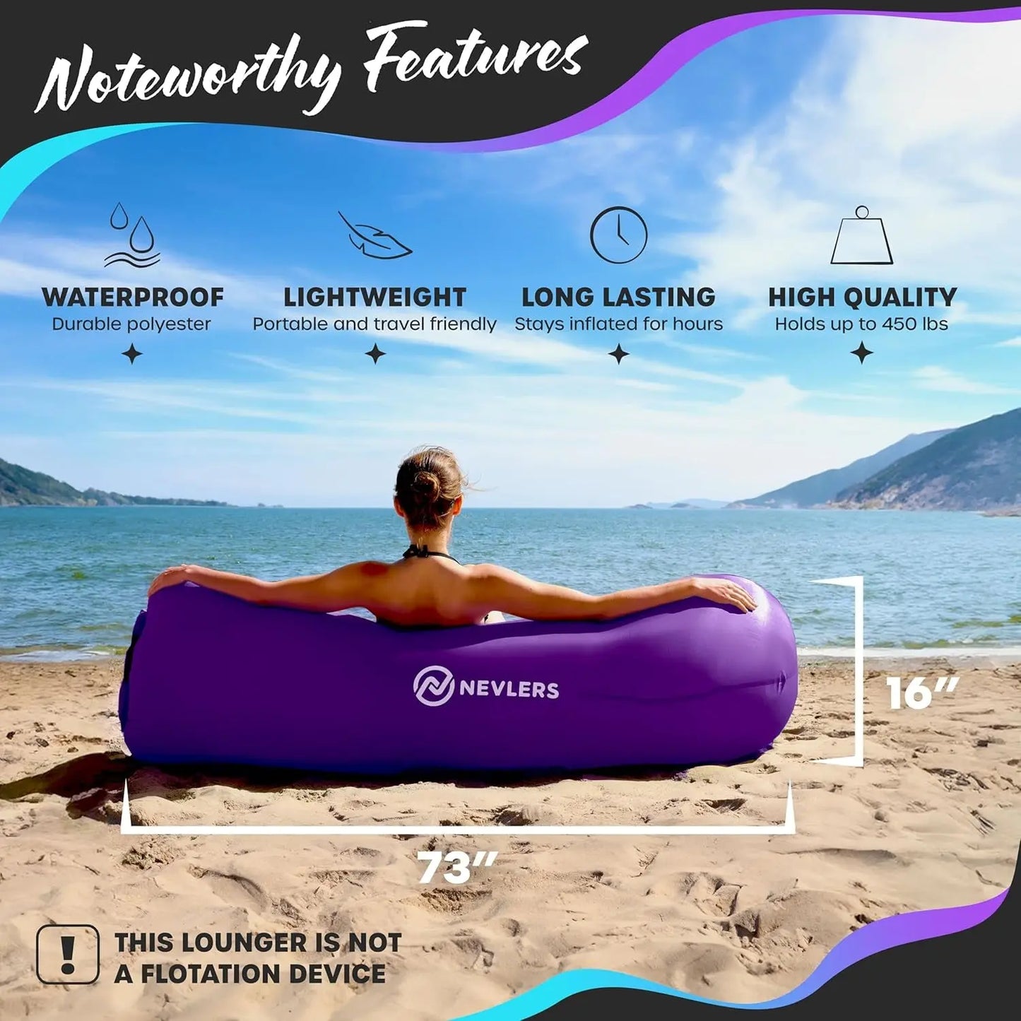 Inflatable Lounger | 210T Polyester Inflatable Chair | No-Pump Blow up Couch | Camping Couch Air Sofa Bed W/ 450 Lbs. Cap., Pockets & Matching Bag | Use as Inflatable Couch for Adults & Kids