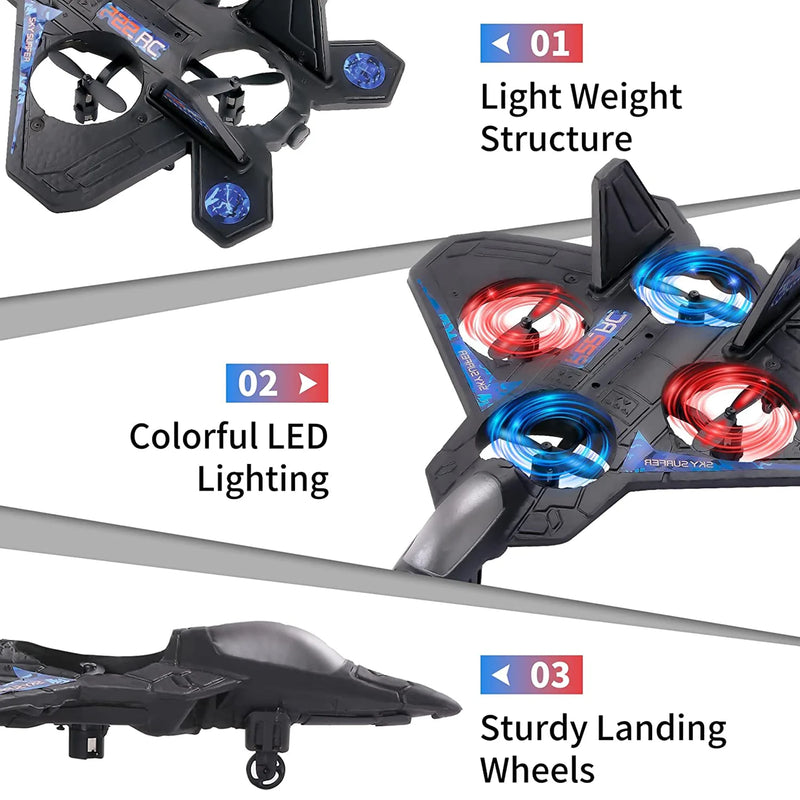 Remote Control Plane for Kids, RC Airplane Helicopter Toys for Boys, RC Jet Plane Drone for Kids Stunt RC Plane for Adults