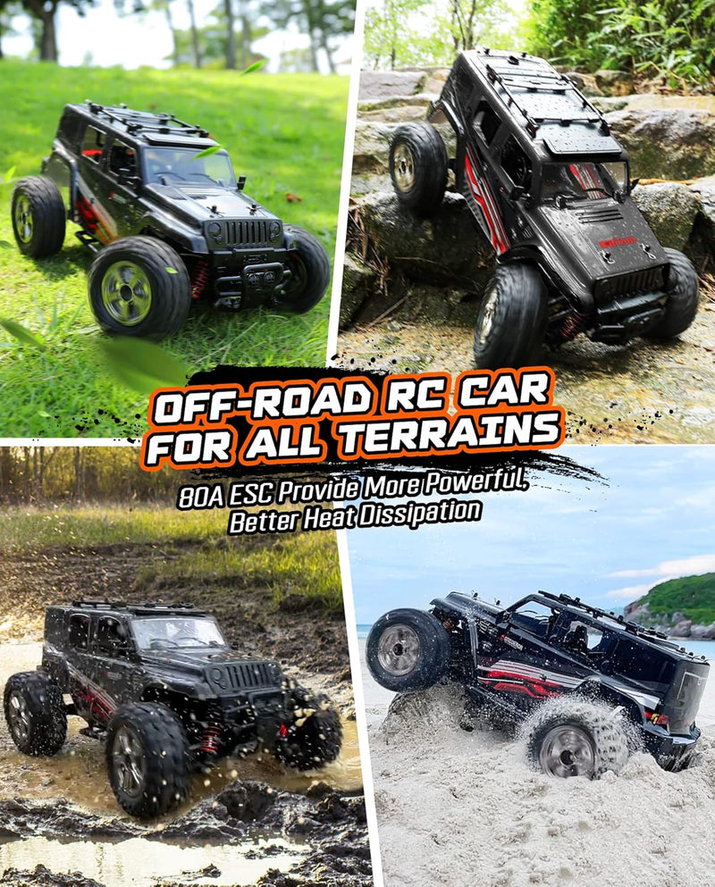 1:14 Scale Big RC Car, RC Cars 4WD off Road Hobby Trucks 40+ KM/H High Speed Remote Control Car with Two 1500Mah Batteries, 2.4Ghz All Terrain Toy Vehicle Crawler Gift for Adults Teens Boys