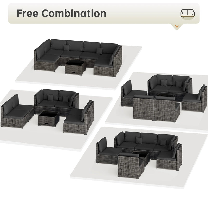 7-Piece Outdoor Patio Furniture Set, All-Weather PE Rattan Sectional Sofa with Cushions and Coffee Table