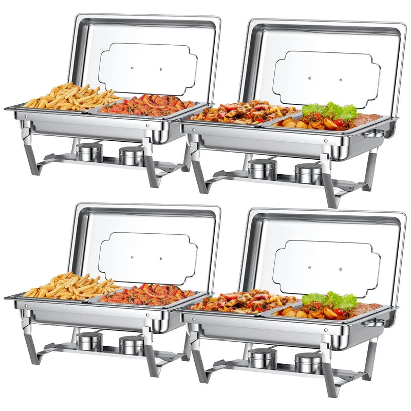 Elevate Your Events with Our 4-Pack 8QT Stainless Steel Chafing Dish Set! Perfect for Buffets, Weddings, and Parties!
