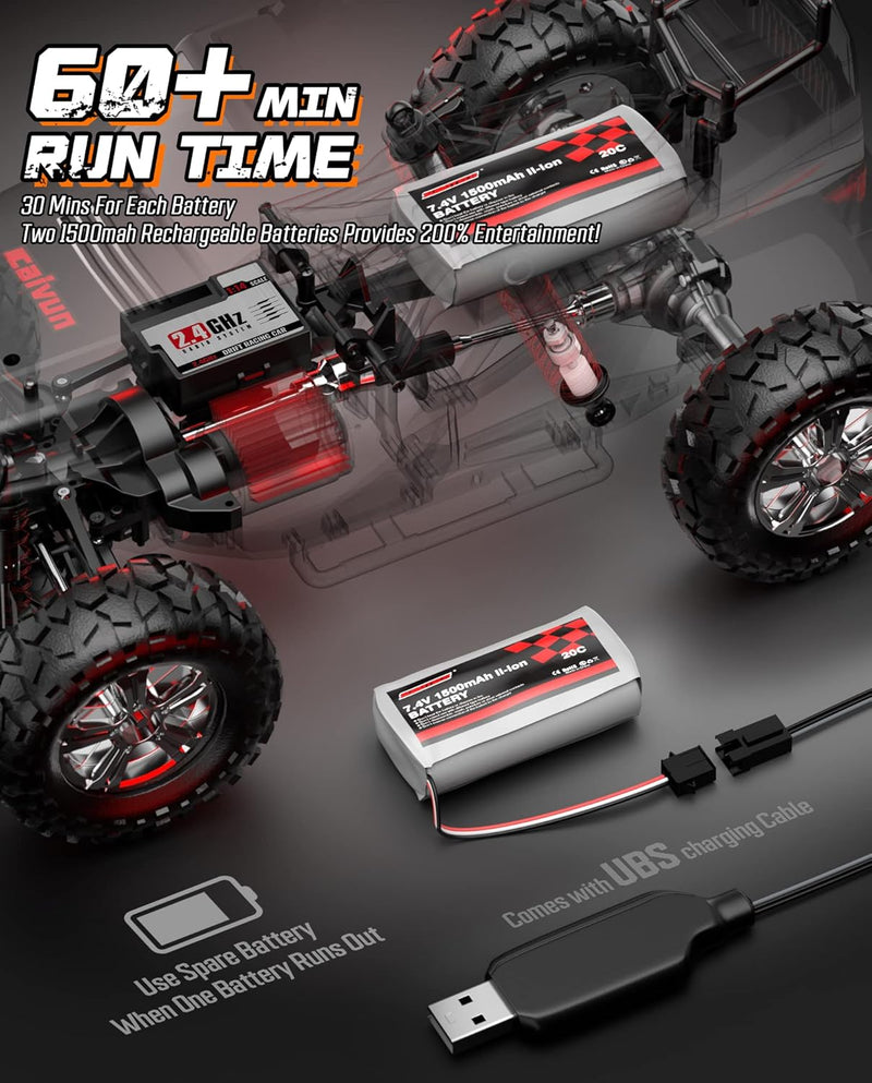 1:14 Scale Big RC Car, RC Cars 4WD off Road Hobby Trucks 40+ KM/H High Speed Remote Control Car with Two 1500Mah Batteries, 2.4Ghz All Terrain Toy Vehicle Crawler Gift for Adults Teens Boys