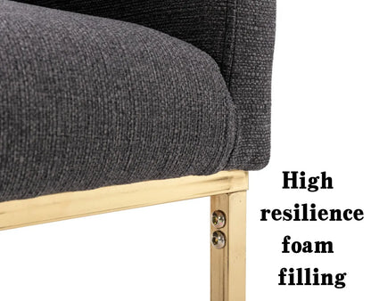 Modern Linen Dining Chair, Mid-Century Upholstered Barrel Kitchen Chairs Fabric Side Chair with Metal Legs and Curved Back for Living Room Dining Room Bedroom, Charcoal