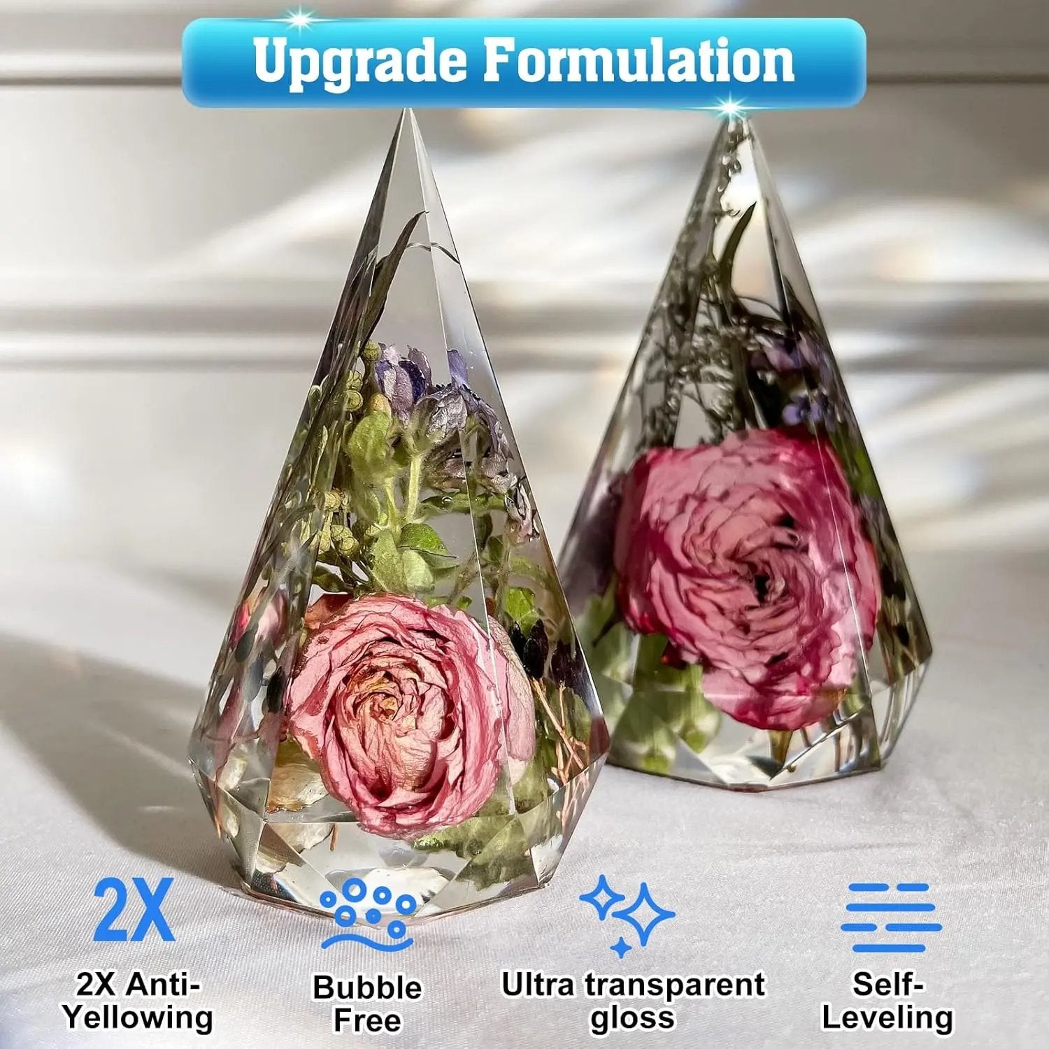 Epoxy Resin 2 Gallon Kit, Upgraded Crystal Clear Resin Epoxy Food Safe with Pump, Self Leveling & Bubble Free High-Glossy with Anti-Yellowing for Coating, Casting, Jewelry Making, DIY Craft