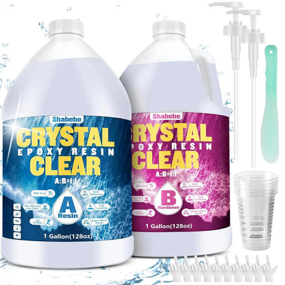 Epoxy Resin 2 Gallon Kit, Upgraded Crystal Clear Resin Epoxy Food Safe with Pump, Self Leveling & Bubble Free High-Glossy with Anti-Yellowing for Coating, Casting, Jewelry Making, DIY Craft