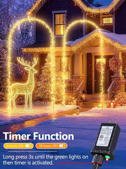 Illuminate Your Holidays with Our Stunning 9.5FT Christmas Arch Lights - 460 LED Waterproof String Lights with Timer and 8 Dynamic Modes for Unforgettable Outdoor Celebrations
