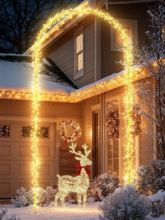 Illuminate Your Holidays with Our Stunning 9.5FT Christmas Arch Lights - 460 LED Waterproof String Lights with Timer and 8 Dynamic Modes for Unforgettable Outdoor Celebrations