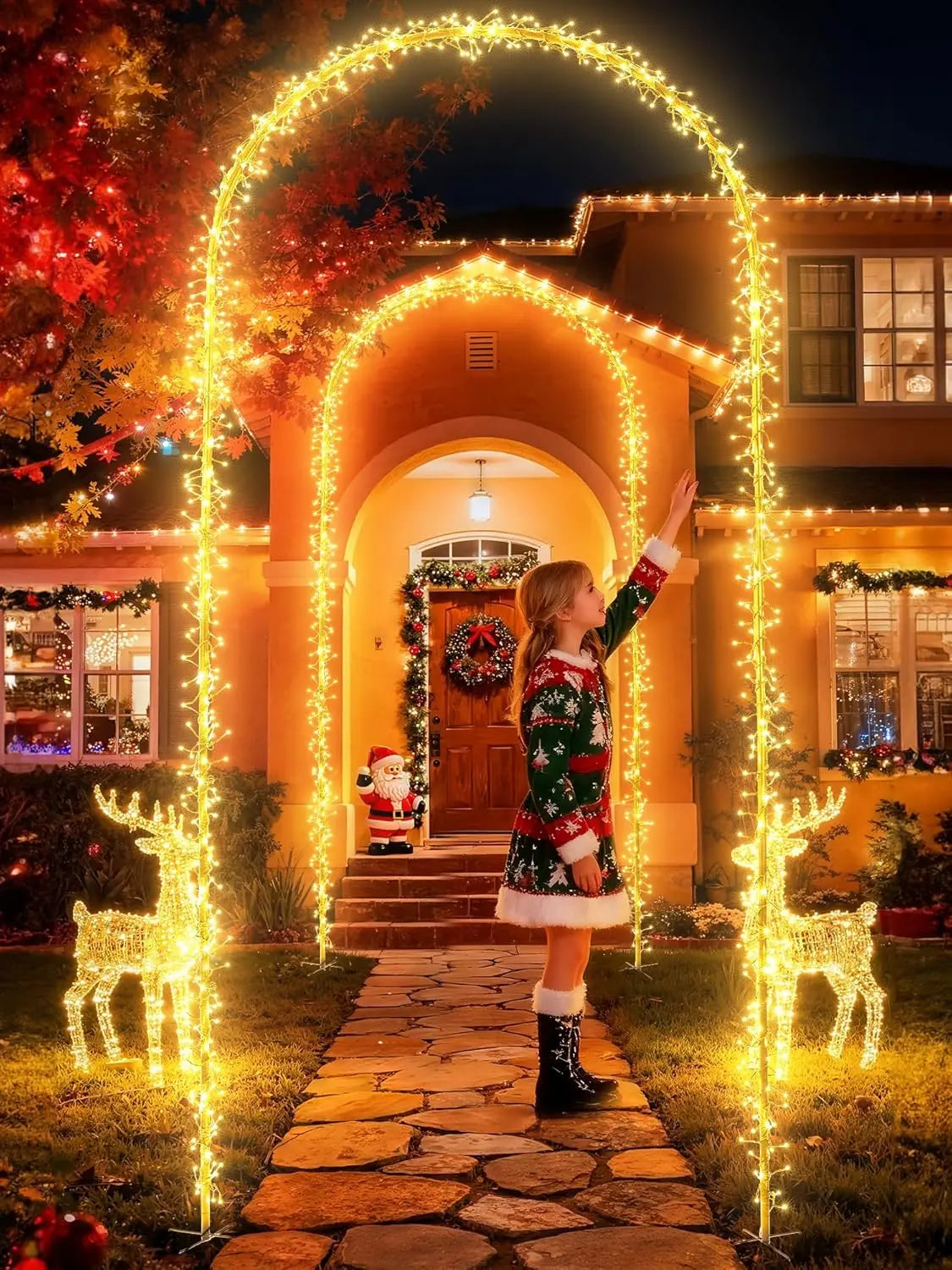Illuminate Your Holidays with Our Stunning 9.5FT Christmas Arch Lights - 460 LED Waterproof String Lights with Timer and 8 Dynamic Modes for Unforgettable Outdoor Celebrations