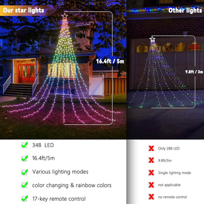 Transform Your Outdoors with 16.4Ft RGB Star String Lights - Remote-Controlled Christmas Decor for a Magical Holiday Glow