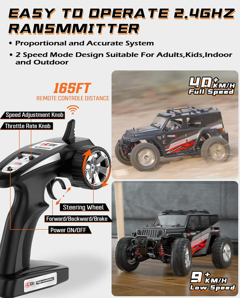 1:14 Scale Big RC Car, RC Cars 4WD off Road Hobby Trucks 40+ KM/H High Speed Remote Control Car with Two 1500Mah Batteries, 2.4Ghz All Terrain Toy Vehicle Crawler Gift for Adults Teens Boys