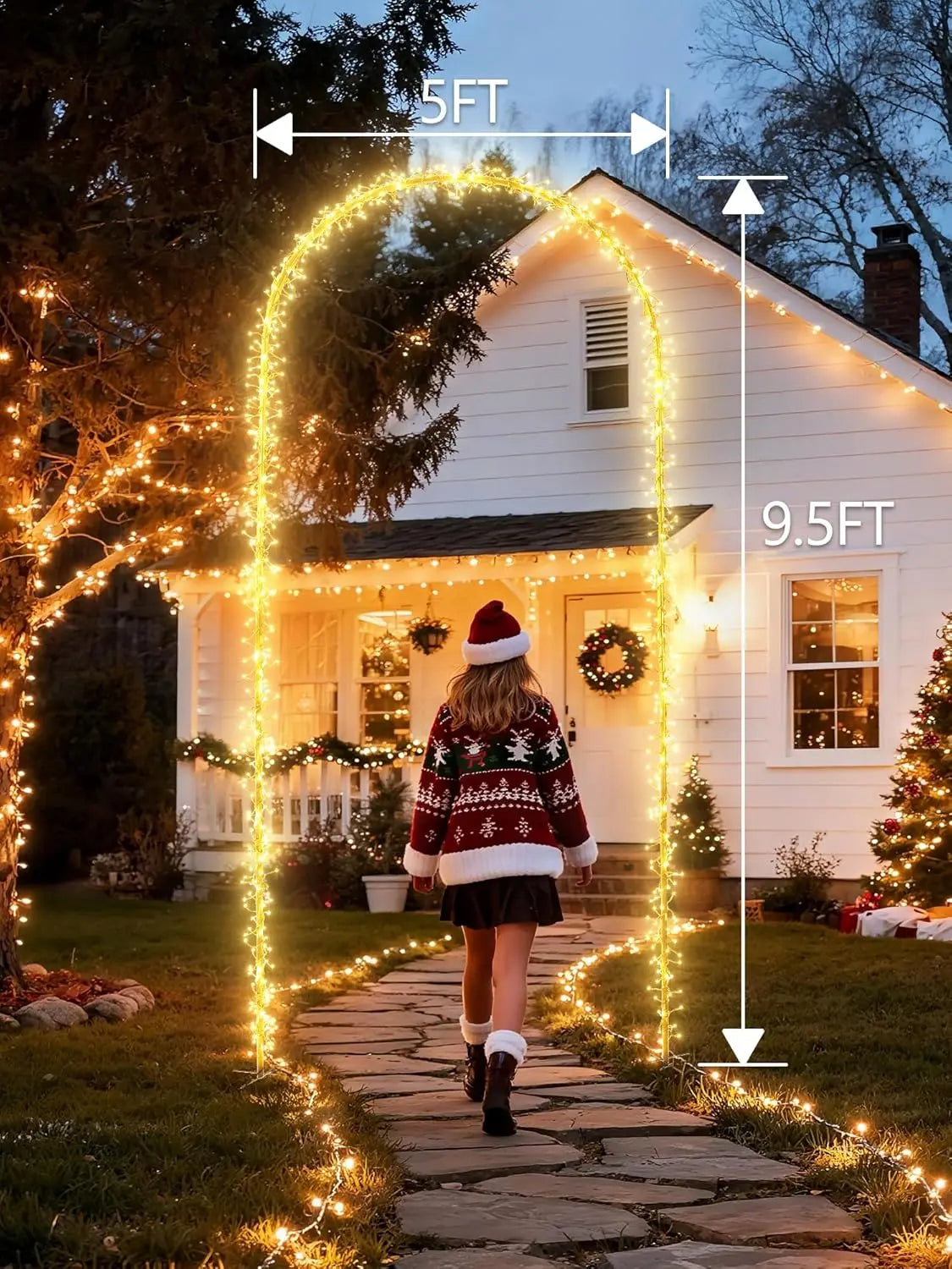 Illuminate Your Holidays with Our Stunning 9.5FT Christmas Arch Lights - 460 LED Waterproof String Lights with Timer and 8 Dynamic Modes for Unforgettable Outdoor Celebrations