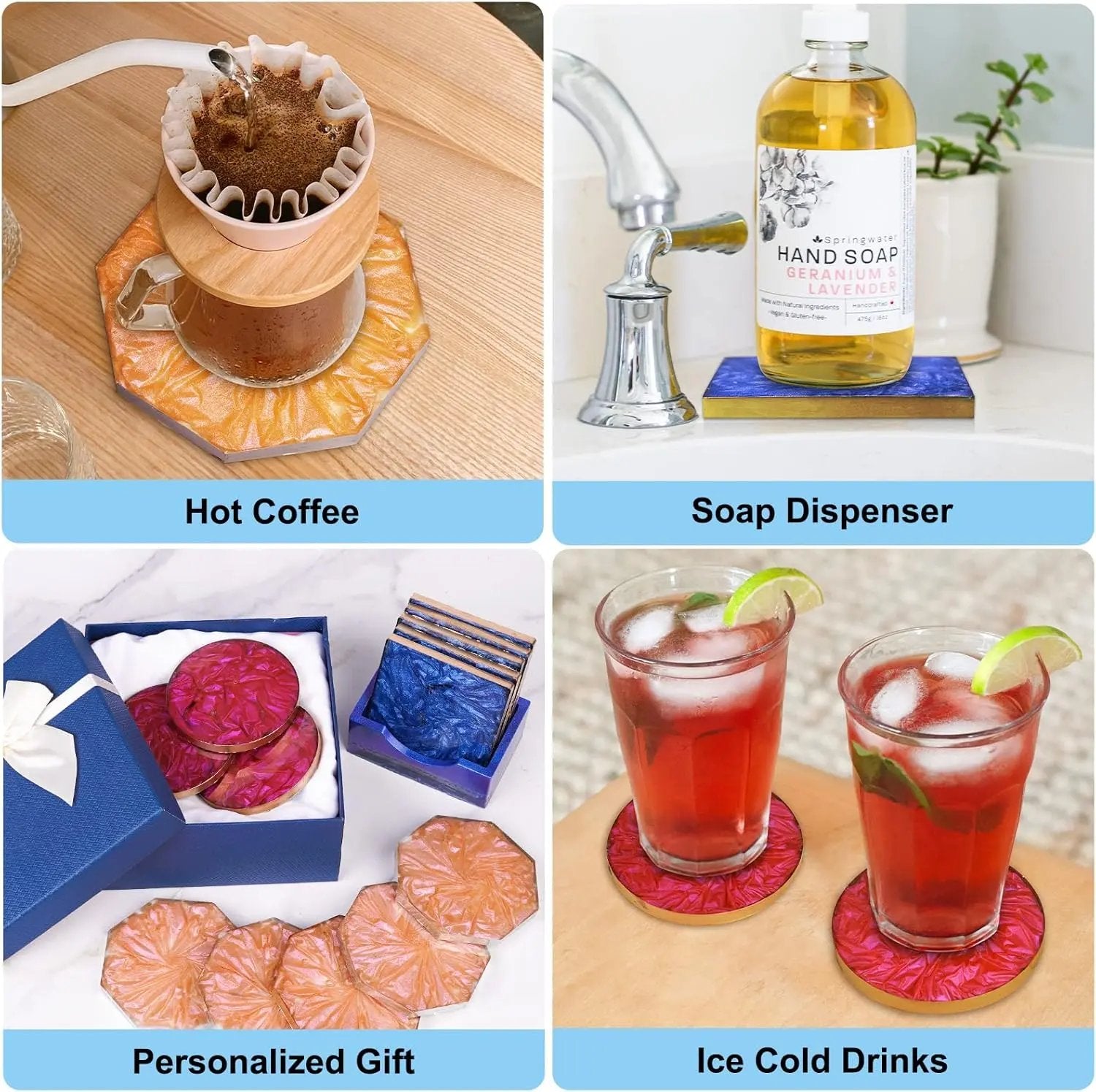 18-Piece Silicone Coaster Resin Molds Set - Round, Square & Octagon Shapes for DIY Art and Craft Projects