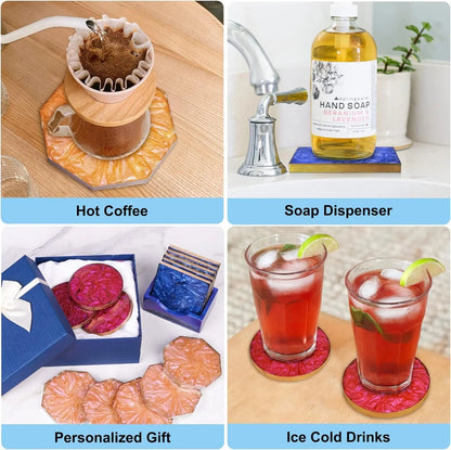 18-Piece Silicone Coaster Resin Molds Set - Round, Square & Octagon Shapes for DIY Art and Craft Projects