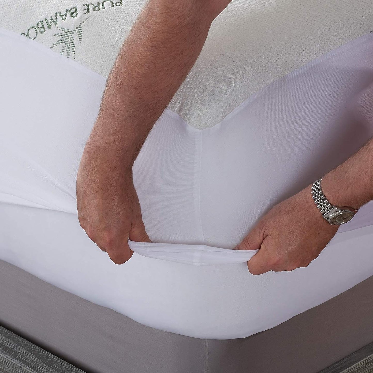 Queen Mattress Protector by , Waterproof - Viscose Derived from Bamboo, Breathable, Noiseless Mattress Cover Protects against Moisture, Spills, Stains (Queen)