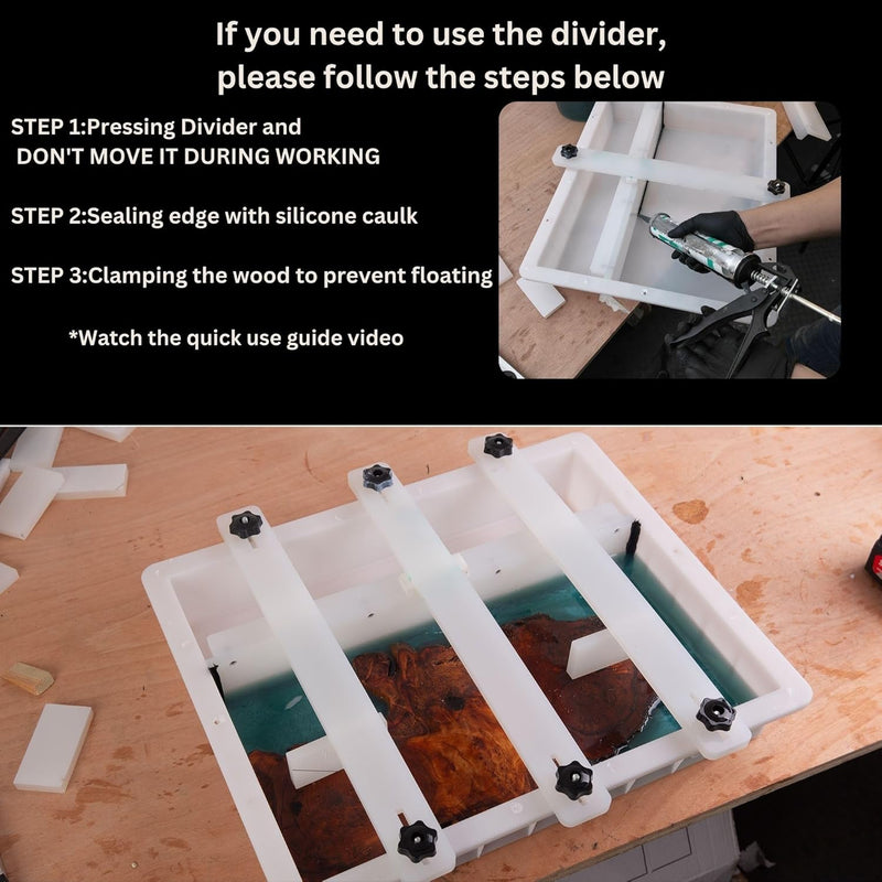 Epoxy Mold with Divider Adjustable-15.7X7.9X2.3 in No-Seal Large Resin Mold Integrated Clamping System - Perfect for Beginners & Experienced Artists Alike-Ideal for Creative Resin Art Projects