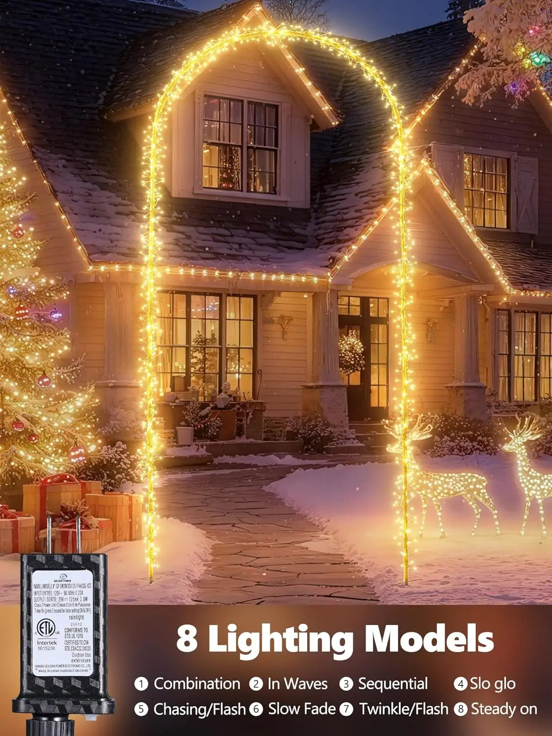 Illuminate Your Holidays with Our Stunning 9.5FT Christmas Arch Lights - 460 LED Waterproof String Lights with Timer and 8 Dynamic Modes for Unforgettable Outdoor Celebrations