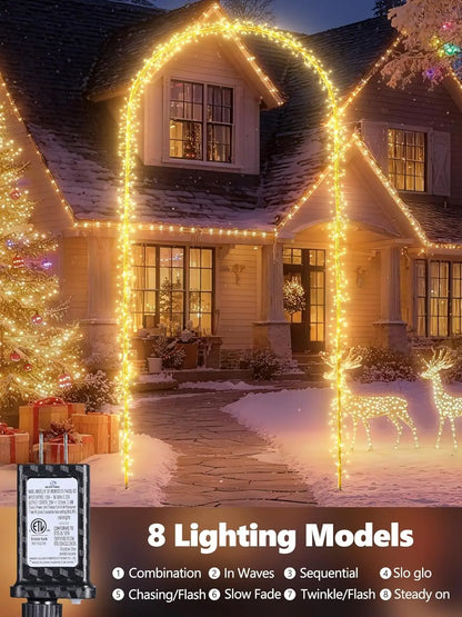 Illuminate Your Holidays with Our Stunning 9.5FT Christmas Arch Lights - 460 LED Waterproof String Lights with Timer and 8 Dynamic Modes for Unforgettable Outdoor Celebrations