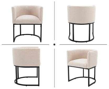 Modern Linen Dining Chair, Mid-Century Upholstered Barrel Kitchen Chairs Fabric Side Chair with Metal Legs and Curved Back for Living Room Dining Room Bedroom, Cream