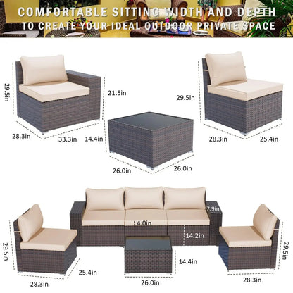 Patio Furniture Sets 6 Pieces PE Rattan Wicker Furniture Patio Sofa Set(Sand)