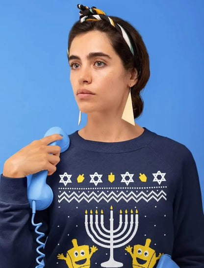 Ugly Hanukkah Sweatshirt for Women Teen Girls Tacky Chanukah Christmas Jewish Holiday Sweatshirts