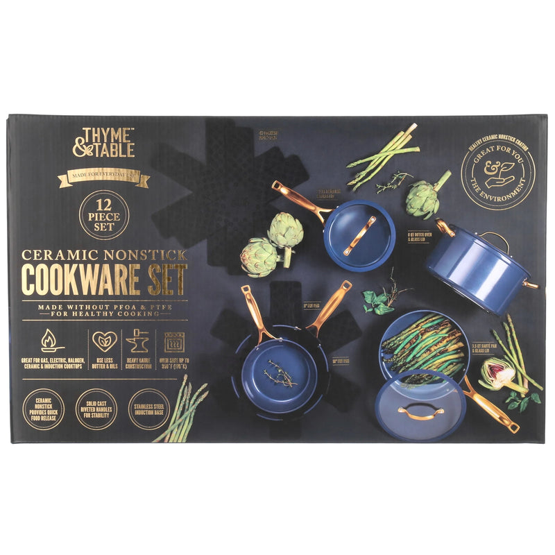12-Piece Non-Stick Cookware Set, Signature Collection Pots and Pans Set - Blue