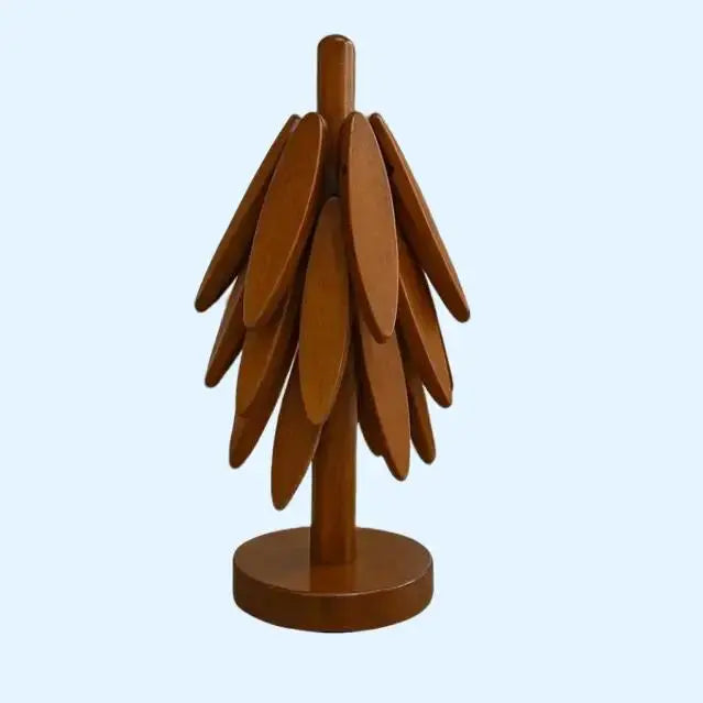Handcrafted Wooden Trivet Tree – Hanging Leaf Trivet Holder & Heat Pads – Rustic Kitchen Decor