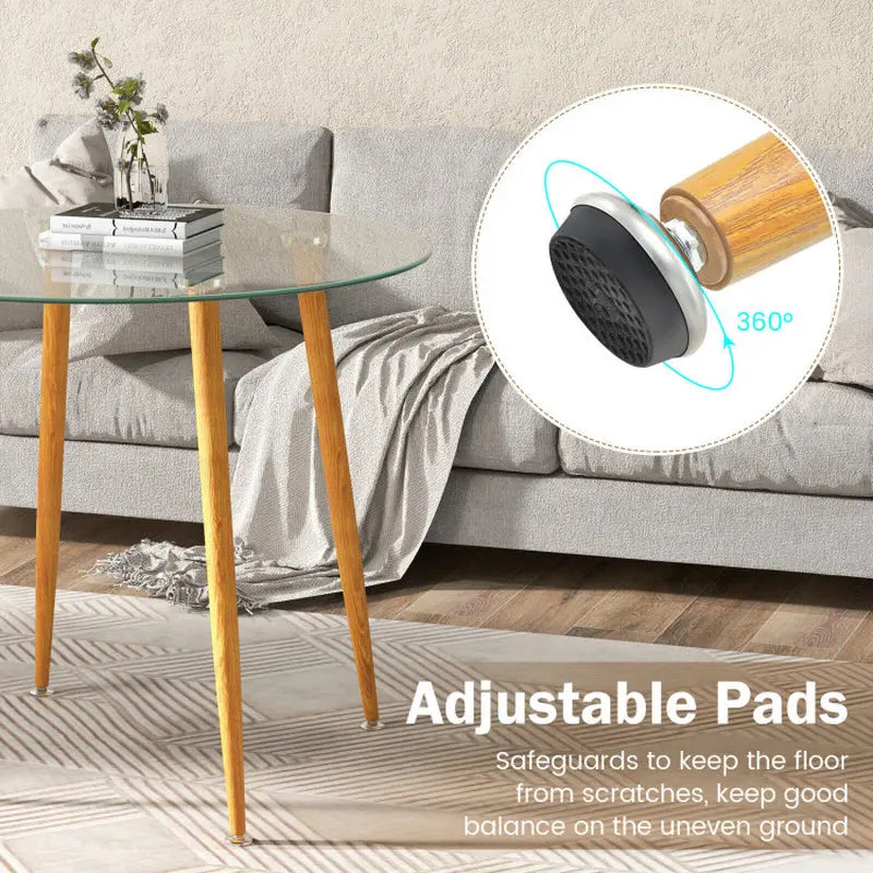 Round Glass Dining Table Leisure Coffee Table with Metal Legs