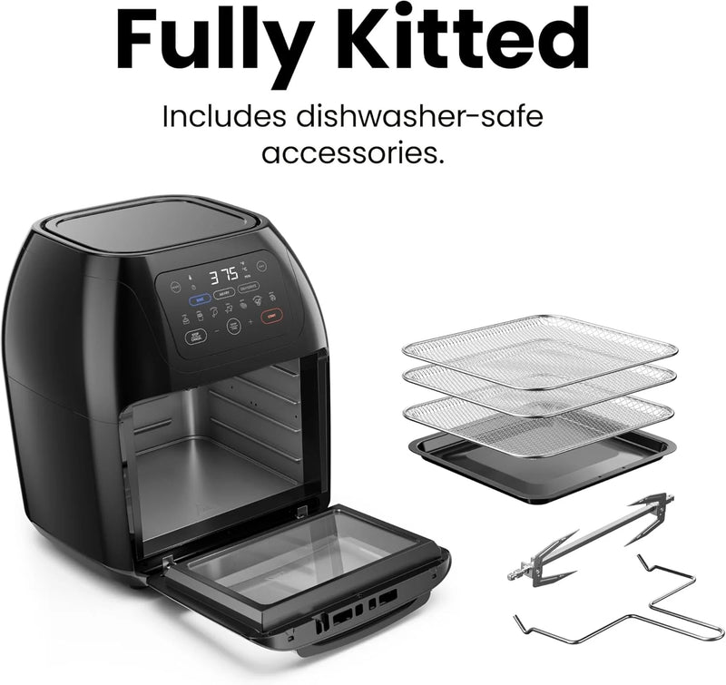 Multifunctional Digital 10 Qt. Air Fryer+ Rotisserie, Fry, Roast & Bake, 17 Presets - Black