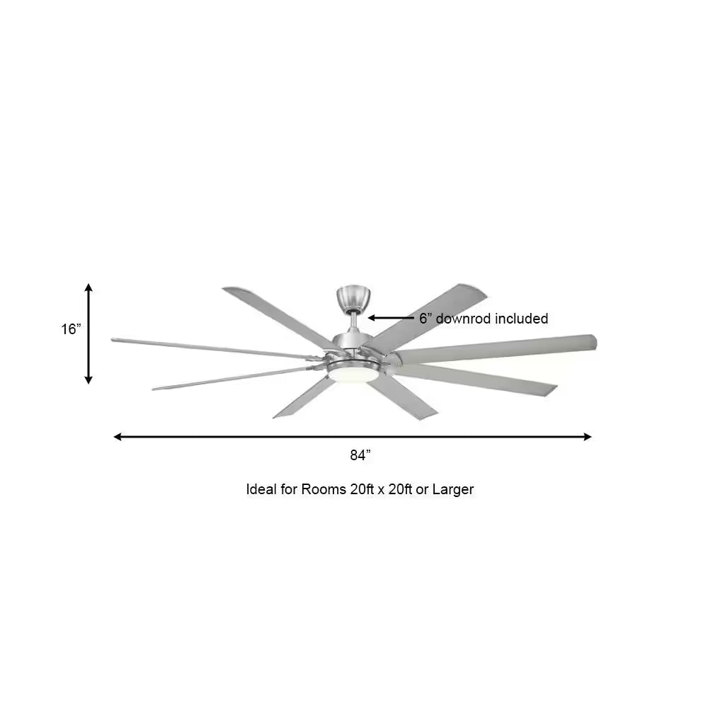 Glenmeadow 84 In. Integrated LED Brushed Nickel Ceiling Fan with Light and Remote Control