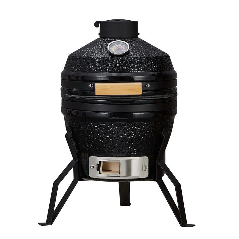 13-Inch Portable Ceramic Charcoal Grill with Stand, Egg-Shaped Design, 10.6-Inch Stainless Steel Cooking Grate, Heat Deflectors, and Ash Tool for Camping and Outdoor Grilling