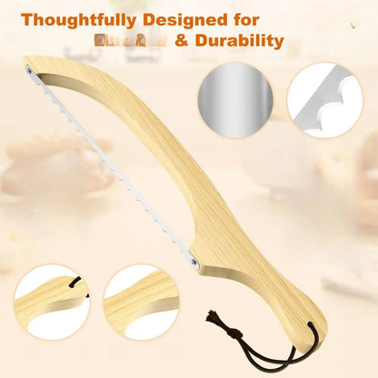 Bread Knife for Homemade Bread – 16" Walnut Bow Bread Cutter with Ultra-Sharp Serrated Stainless Steel Blade, Sourdough Bread Knife for Bagels, Baguettes, and Rustic Loaves - Wood Color