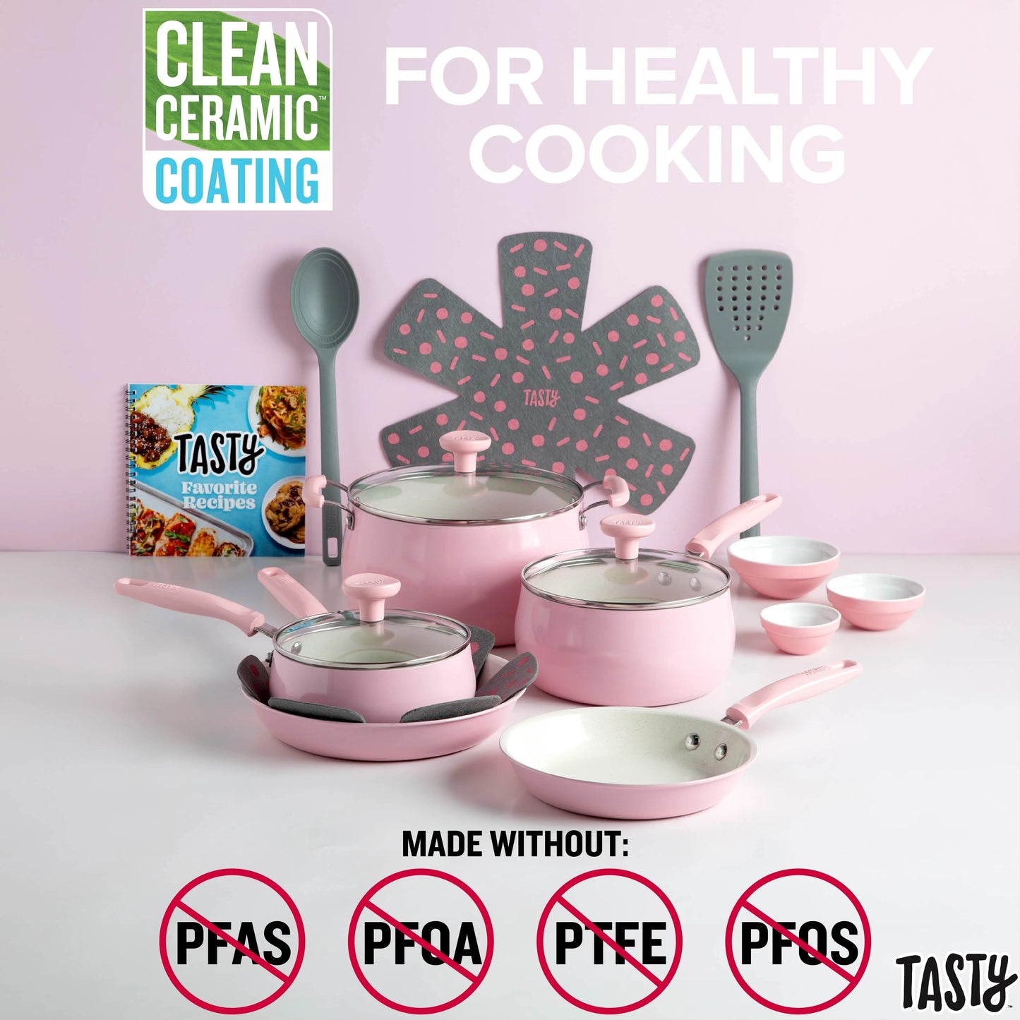 Get Cookin' with This Sassy 16 Piece Pink Non-Stick Aluminum Cookware Set – So Good, You’ll Want to Fry Everything!