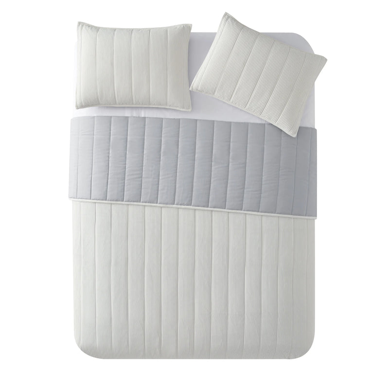 Solid Textured Corduroy Striped Quilt, White, Full/Queen, All Ages
