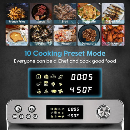 26QT 10-in-1 Stainless Steel Air Fryer Oven with Rotisserie - 1800W Convection Toaster Oven Combo, Easy to Clean Mini Toaster Oven