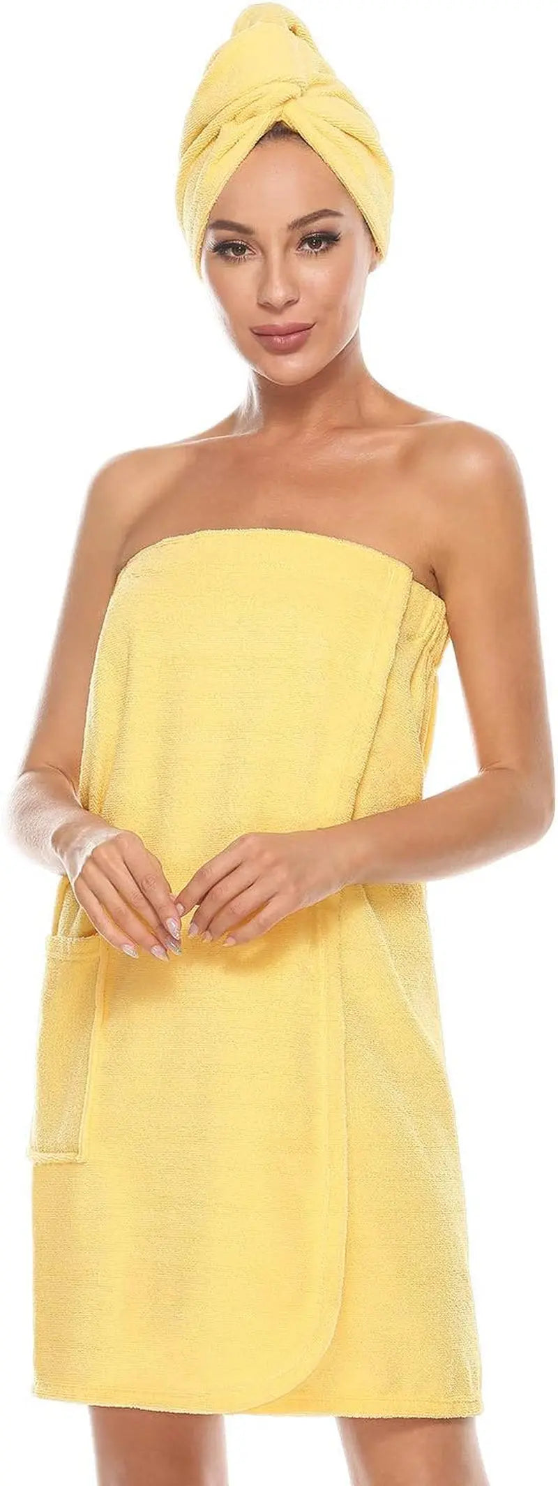 Women'S Spa Wrap & Hair Towel Body Wrap Adjustable Closure Bathrobe