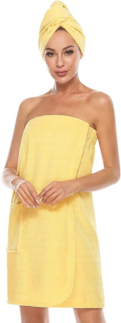 Women'S Spa Wrap & Hair Towel Body Wrap Adjustable Closure Bathrobe