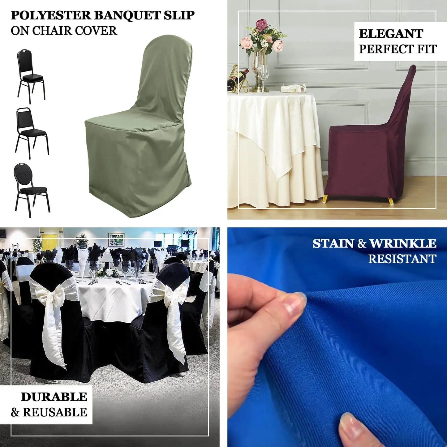 30 PCS Ivory Polyester Banquet Chair Covers, Reusable or Disposable Stain Resistant Chair Covers