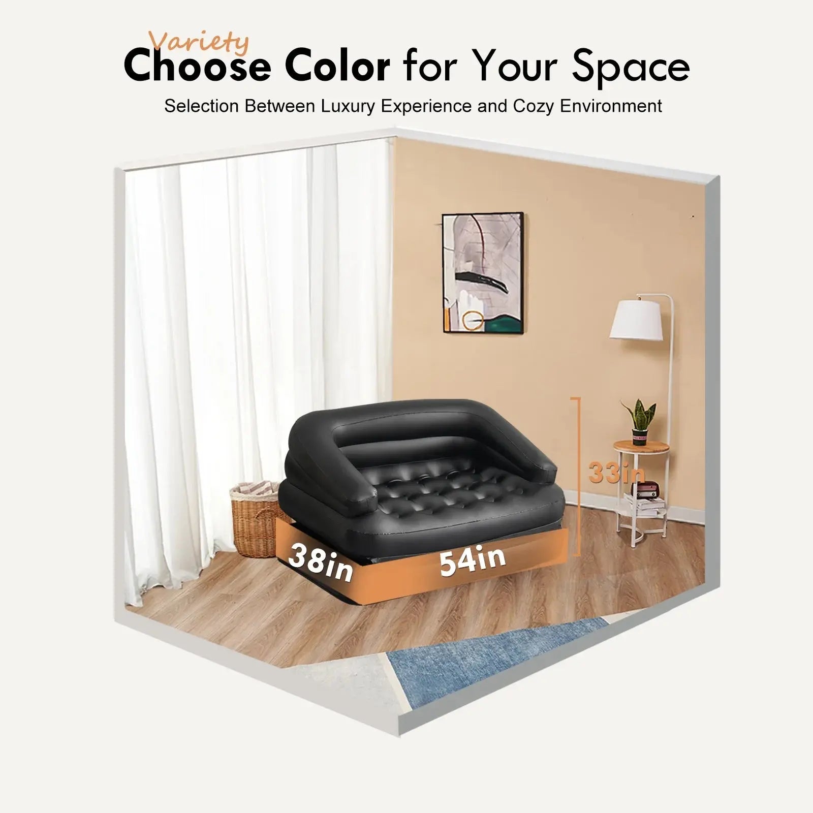 78" X 54" X 24" Inflatable Sofa, Air Couch 5-In-1, Black