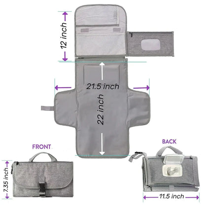 Portable Diaper Changing Pad, Waterproof Travel Baby Changing Kit with Wipes Pocket,Foldable,Gray
