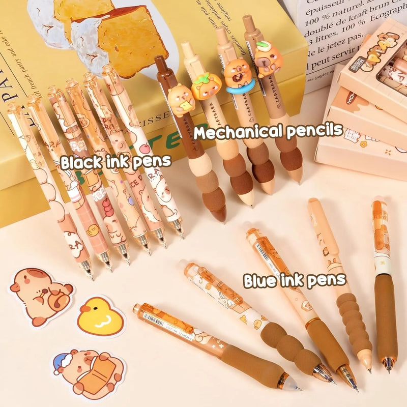 Kids School Supplies for Girls Boys, 36PCS Cute Capybara Stationery Set with Pencil Case Gel Pens Pencil Stickers Pins Notebooks Sticky Notes Kawaii Birthday Gifts for Kindergarten Elementary