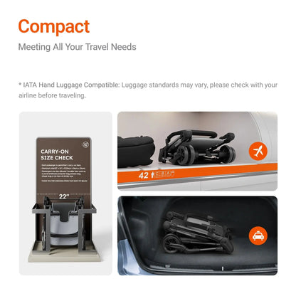 Ultra Air X Lightweight Baby Stroller for Airplane Travel, 9.9 Lbs, Ultra-Compact, Light & Strong, Age Group: Infant, Single, Grey