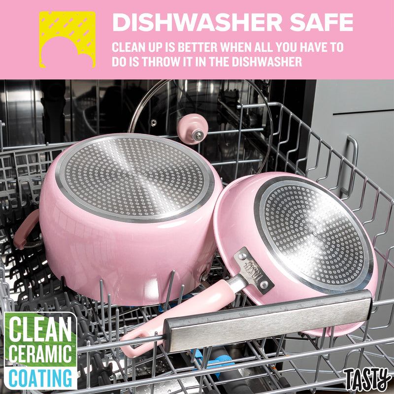 Get Cookin' with This Sassy 16 Piece Pink Non-Stick Aluminum Cookware Set – So Good, You’ll Want to Fry Everything!