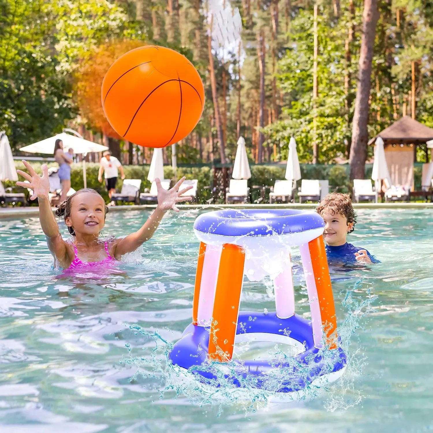 Inflatable Pool Toys, 2-In-1 Swimming Pool Basketball &amp; Volleyball Sets, Floating Basketball Hoop and Water Football, Summer Pool Game for Kids and Adults