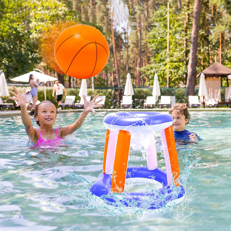 Inflatable Pool Toys, 2-In-1 Swimming Pool Basketball & Volleyball Sets, Floating Basketball Hoop and Water Football, Summer Pool Game for Kids and Adults