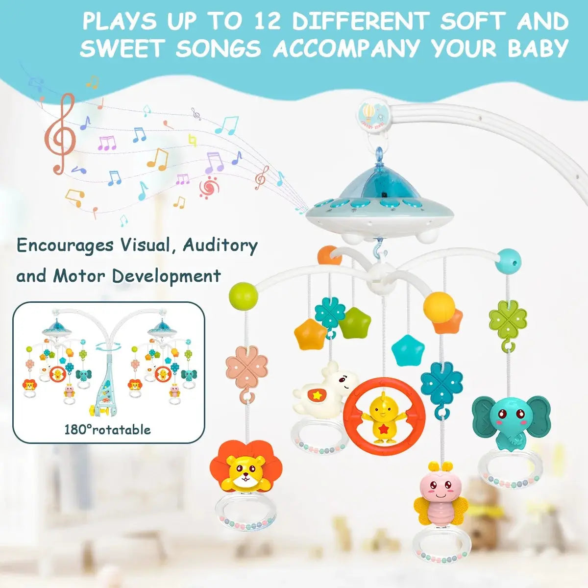 Sweet Dreams for Your Little One: Musical Baby Mobile with Lights & Portable Fun! 🌙🎶✨