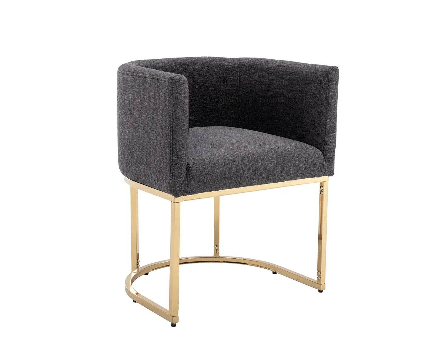 Modern Linen Dining Chair, Mid-Century Upholstered Barrel Kitchen Chairs Fabric Side Chair with Metal Legs and Curved Back for Living Room Dining Room Bedroom, Charcoal