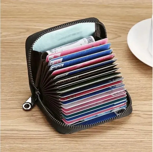 Ultra-Thin RFID Blocking Wallet - Minimalist Design with 20 Card Slots & 2 ID Slots - Secure Zipper Closure - Scratch & Spill-Proof PU Material - Compact & Travel-Friendly for Men & Women