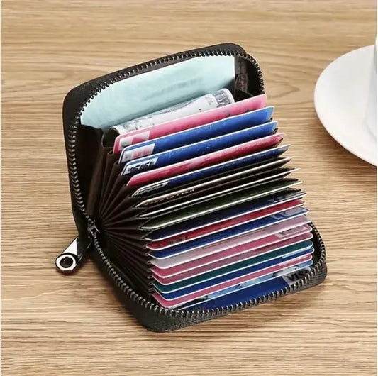 Ultra-Thin RFID Blocking Wallet - Minimalist Design with 20 Card Slots & 2 ID Slots - Secure Zipper Closure - Scratch & Spill-Proof PU Material - Compact & Travel-Friendly for Men & Women